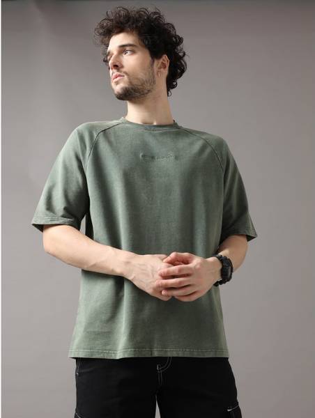 VUDU Solid Men Round Neck Green T-Shirt