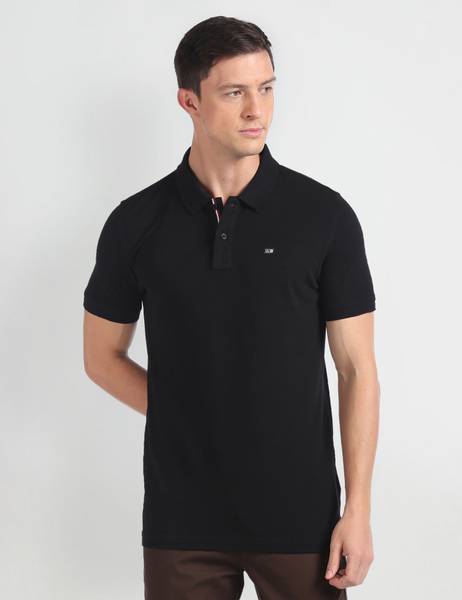 Arrow Sport Solid Men Polo Neck Black T Shirt Price History