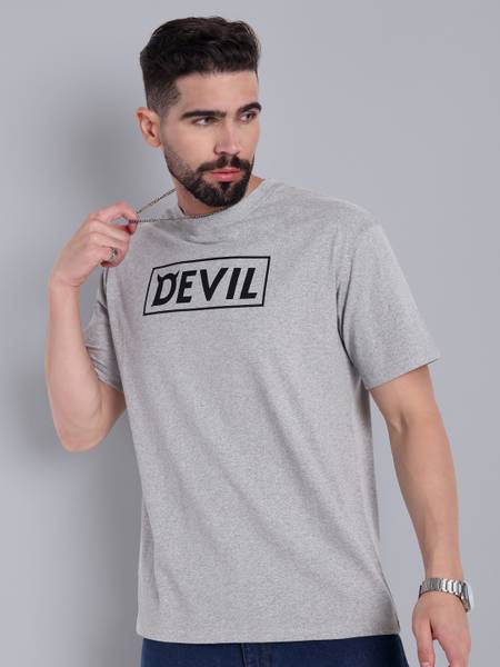 Go Devil Printed Men Round Neck Silver T-Shirt