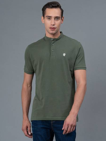 RED TAPE Solid Men Henley Neck Green T-Shirt