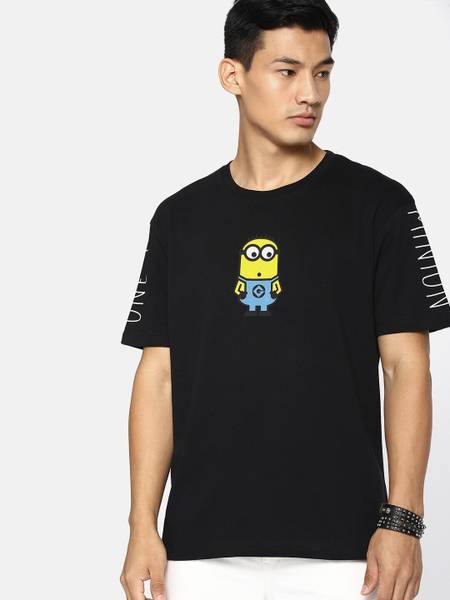 Minions by Kook N Keech Printed Men Round Neck Black T-Shirt