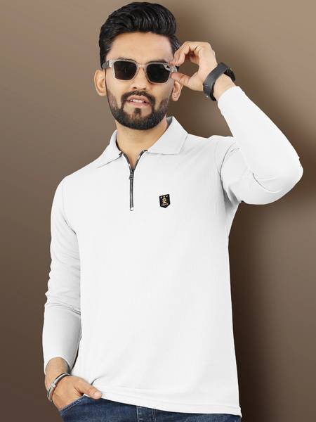 VeBNoR Solid Men Polo Neck White T-Shirt
