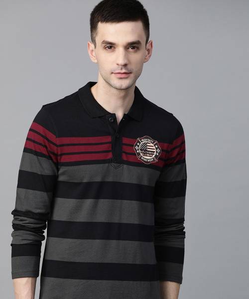 Roadster Striped Men Polo Neck Multicolor T-Shirt