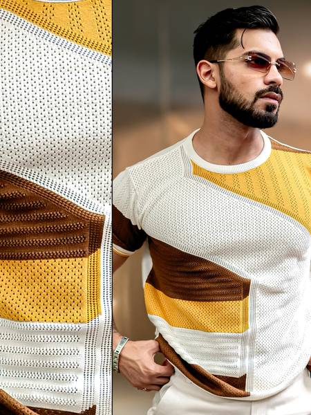 MANIAC Colorblock Men Round Neck White T-Shirt
