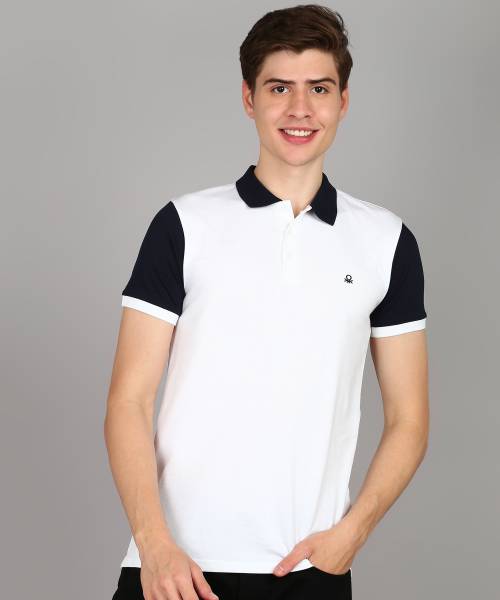 United Colors of Benetton Colorblock Men Polo Neck Dark Blue, White T-Shirt