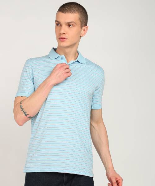 PARK AVENUE Striped Men Polo Neck Blue T-Shirt