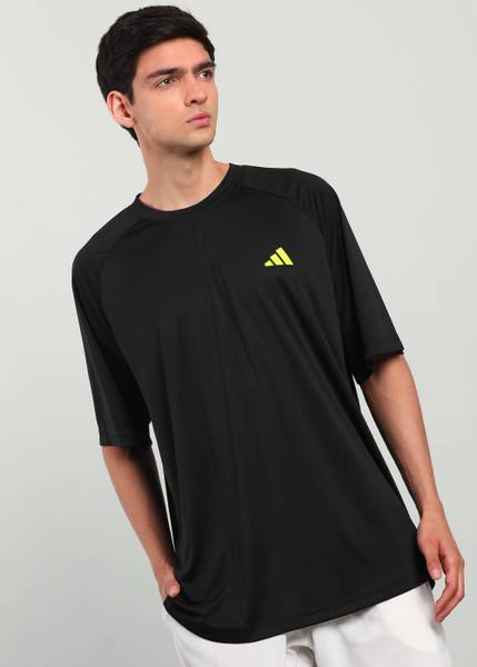 ADIDAS Solid Men Round Neck Black T-Shirt