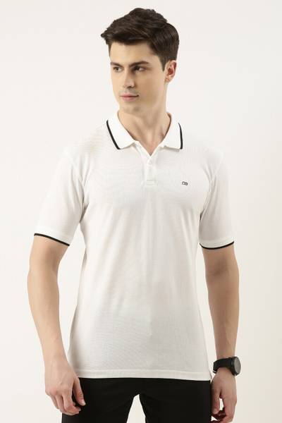 PETER ENGLAND Solid Men Polo Neck White T-Shirt
