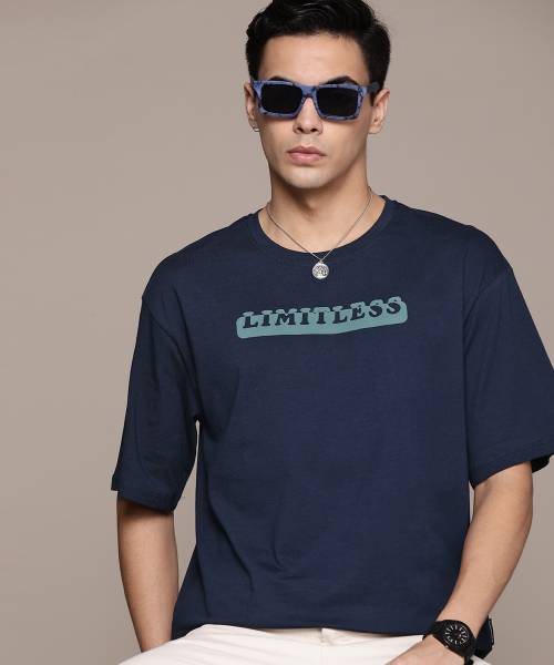 Roadster Printed Men Round Neck Blue T-Shirt