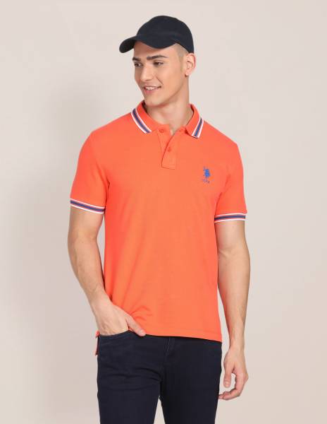 U.S. POLO ASSN. Solid Men Polo Neck Orange T-Shirt