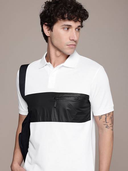 French Connection Colorblock Men Polo Neck White T-Shirt