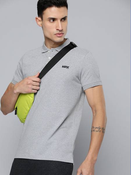 HRX by Hrithik Roshan Solid Men Polo Neck Grey T-Shirt