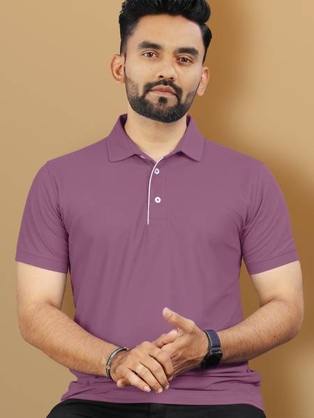 VeBNoR Solid Men Polo Neck Purple T-Shirt