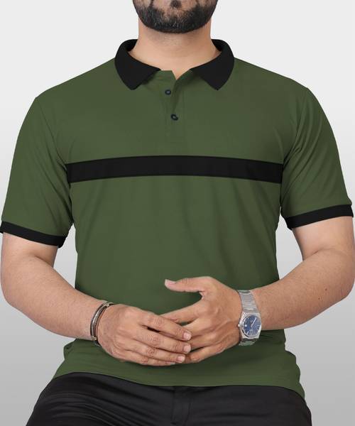 VeBNoR Colorblock Men Polo Neck Green T-Shirt