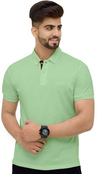 3BROS Solid Men Polo Neck Green T-Shirt