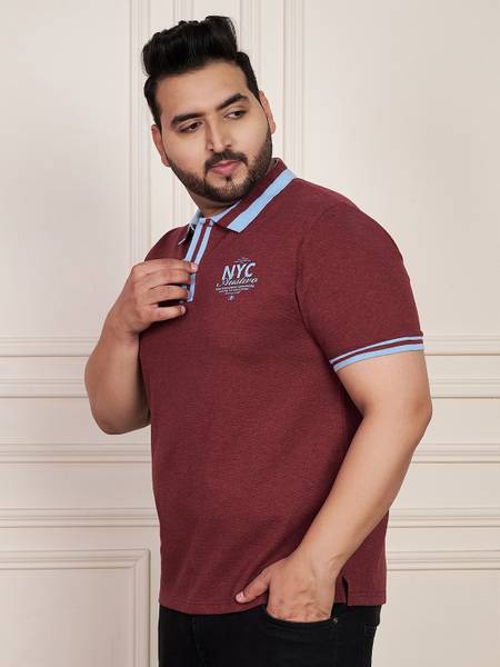 Austivo Solid Men Polo Neck Maroon T-Shirt