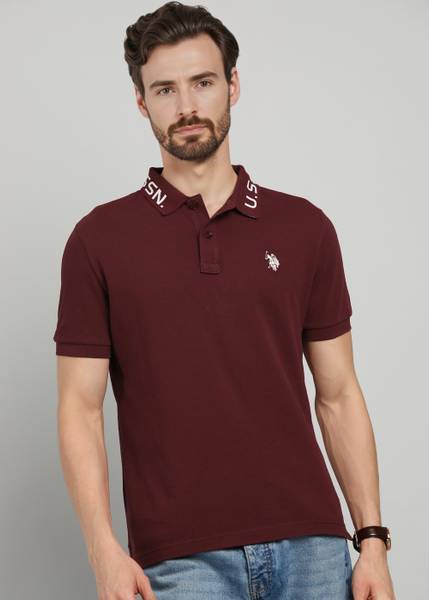 U.S. POLO ASSN. Solid Men Polo Neck Brown T-Shirt