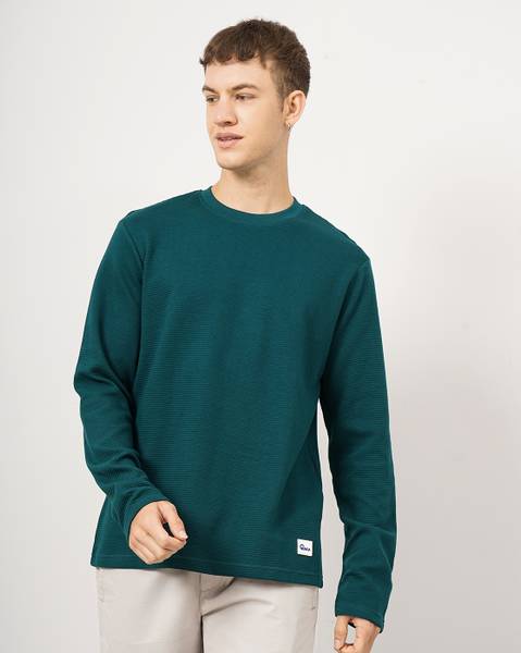 GENOA Solid Men Round Neck Green T-Shirt