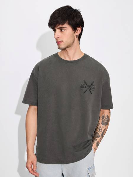 The Souled Store Graphic Print Men Round Neck Grey T-Shirt