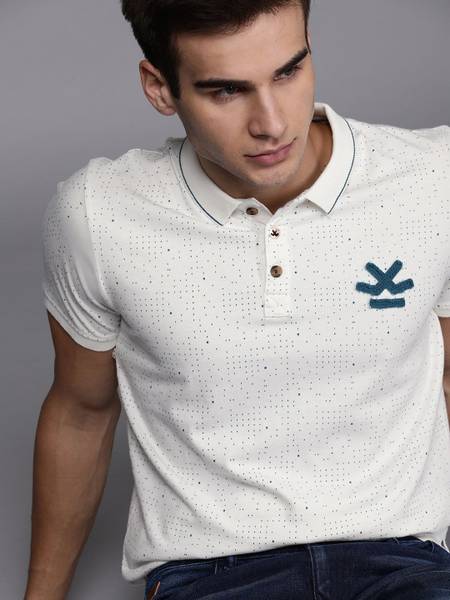 WROGN Printed Men Polo Neck White T-Shirt