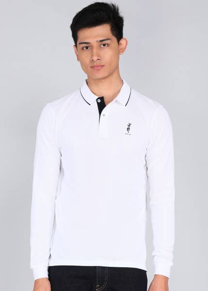 PETER ENGLAND Solid Men Polo Neck White T-Shirt