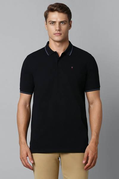LOUIS PHILIPPE Solid Men Polo Neck Black T-Shirt