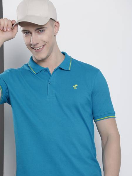 The Indian Garage Co. Solid Men Polo Neck Blue T-Shirt