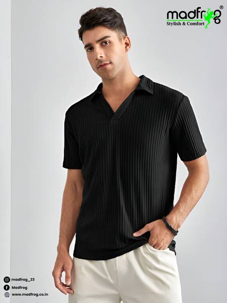 Madfrog Solid Men Polo Neck Black T-Shirt