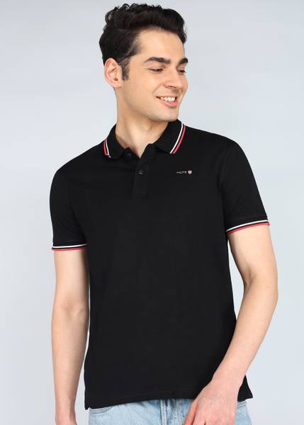 Pepe Jeans Solid Men Polo Neck Black T-Shirt