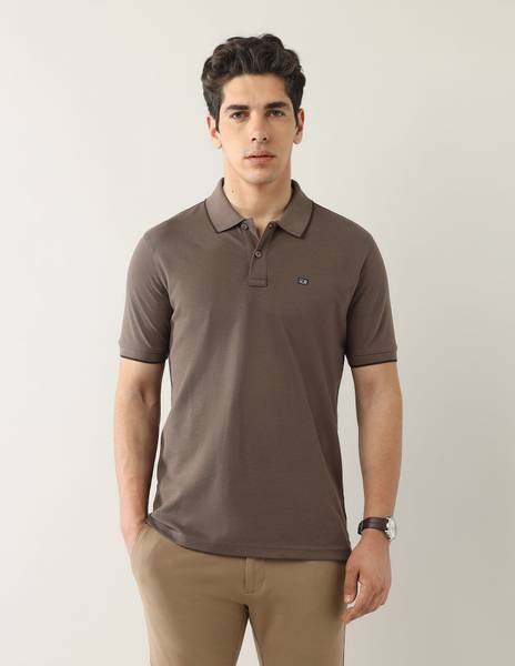 Arrow Sport Solid Men Polo Neck Brown T-Shirt
