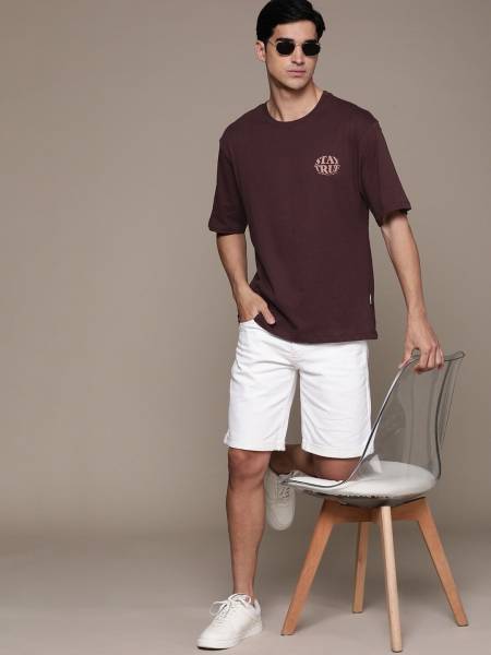 Roadster Solid Men Round Neck Brown T-Shirt