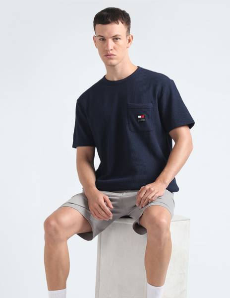 TOMMY HILFIGER Solid Men Round Neck Blue T-Shirt