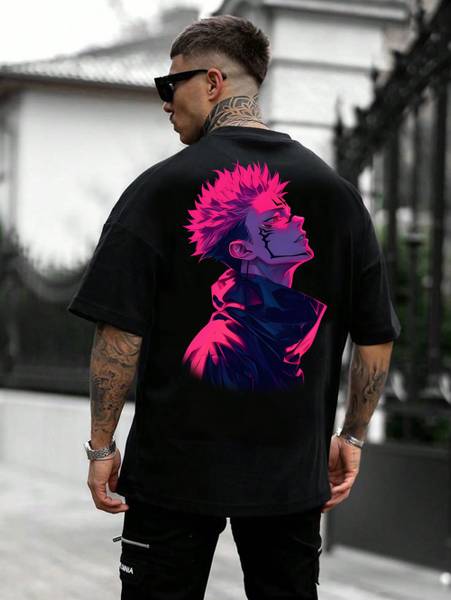 SQF Printed Men Round Neck Black T-Shirt