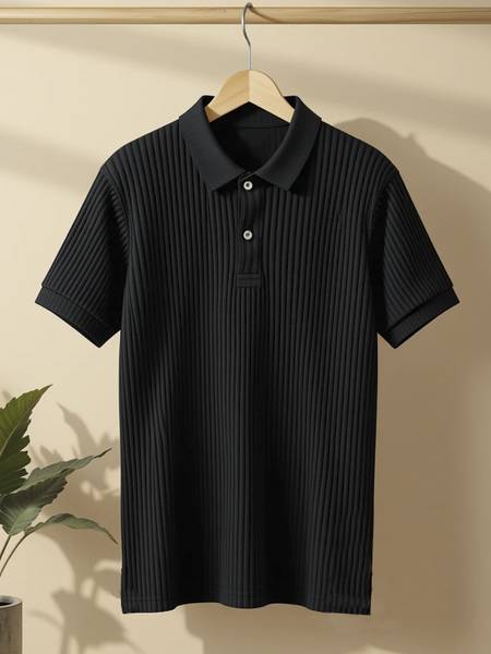 Fashion And Youth Solid Men Polo Neck Black T-Shirt