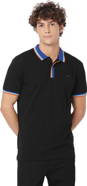MUFTI Solid Men Polo Neck Black T-Shirt