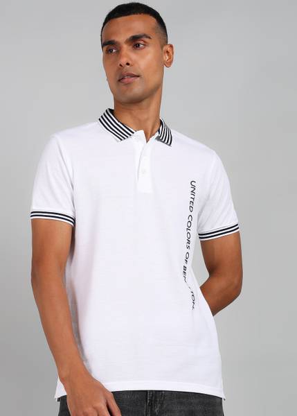 United Colors of Benetton Solid Men Polo Neck White T-Shirt