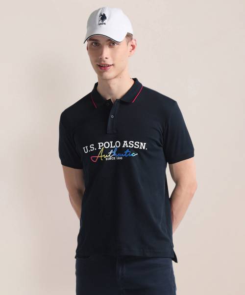 U.S. POLO ASSN. Typography Men Polo Neck Blue T-Shirt