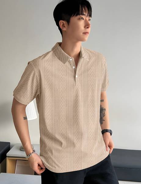 Force Printed Men Polo Neck Beige T-Shirt