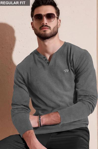 TRIPR Colorblock Men V Neck Grey T-Shirt