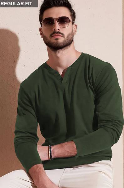 TRIPR Solid Men V Neck Dark Green T-Shirt