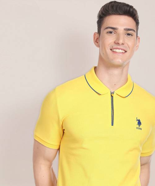 U.S. POLO ASSN. Solid Men Polo Neck Yellow T-Shirt