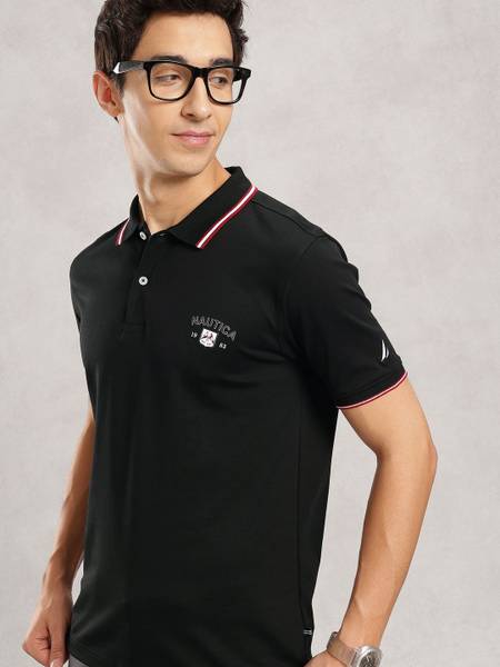NAUTICA Solid Men Polo Neck Black T-Shirt
