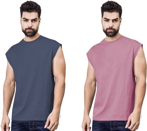 I&D Solid Men Round Neck Multicolor T-Shirt