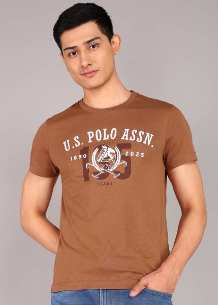 U.S. Polo Assn. Denim Co. Solid Men Round Neck Brown T-Shirt