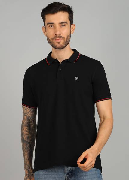 VAN HEUSEN SPORT Solid Men Polo Neck Black T-Shirt