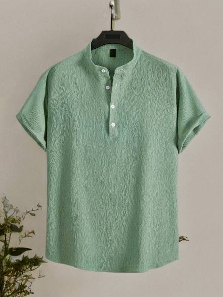 METRONAUT Self Design Men Mandarin Collar Light Blue T-Shirt