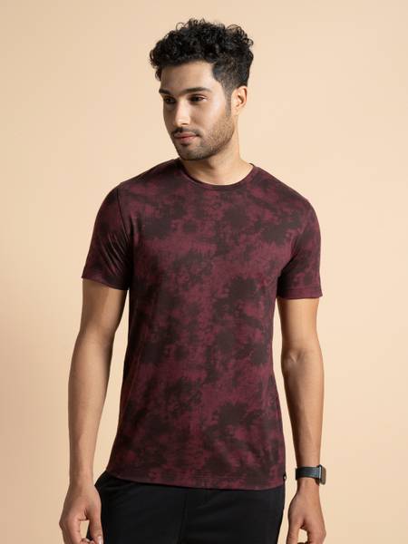 Damensch Printed Men Crew Neck Maroon, Black T-Shirt