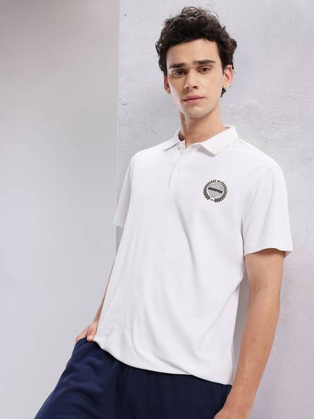 HRX by Hrithik Roshan Solid Men Polo Neck White T-Shirt