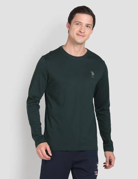 U.S. POLO ASSN. Solid Men Round Neck Green T-Shirt