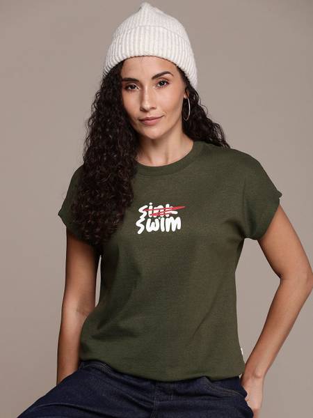 Roadster Printed Women Round Neck Green T-Shirt